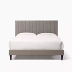 Base de cama Queen de terciopelo, cabecero con alas y capitoné vertical, listones de madera, sin necesidad de somier, fácil montaje, blanco