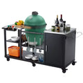 Heavy-Duty Grill Table for Large Big Green Egg, Outdoor Prep Station with Storage, Stainless Steel Top, Locking Wheels - Black