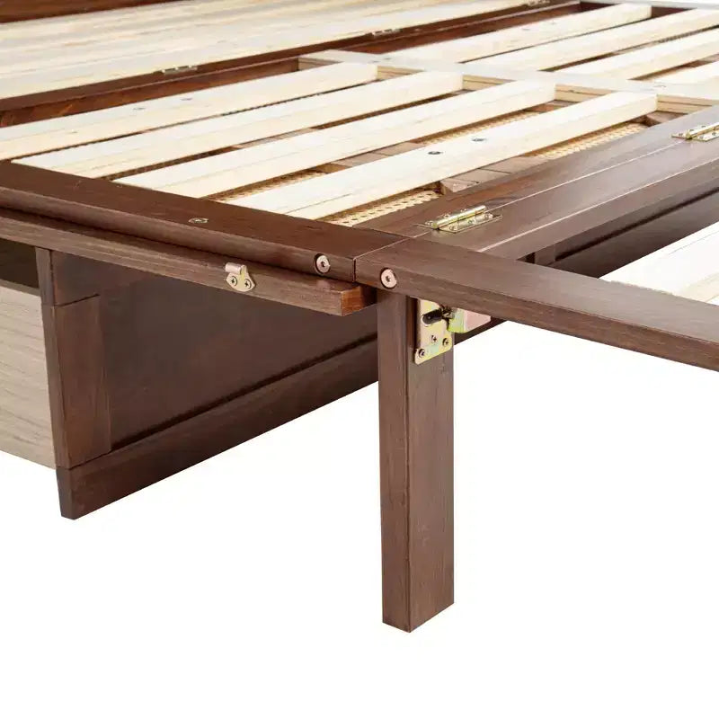 Cama Murphy tamaño Queen con cajón grande, estación de energía y panel de ratán para sala de estar y apartamentos pequeños