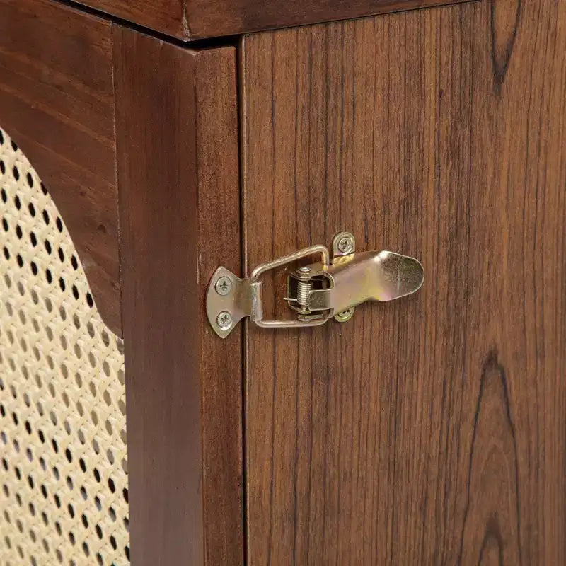 Cama Murphy tamaño Queen con cajón grande, estación de energía y panel de ratán para sala de estar y apartamentos pequeños