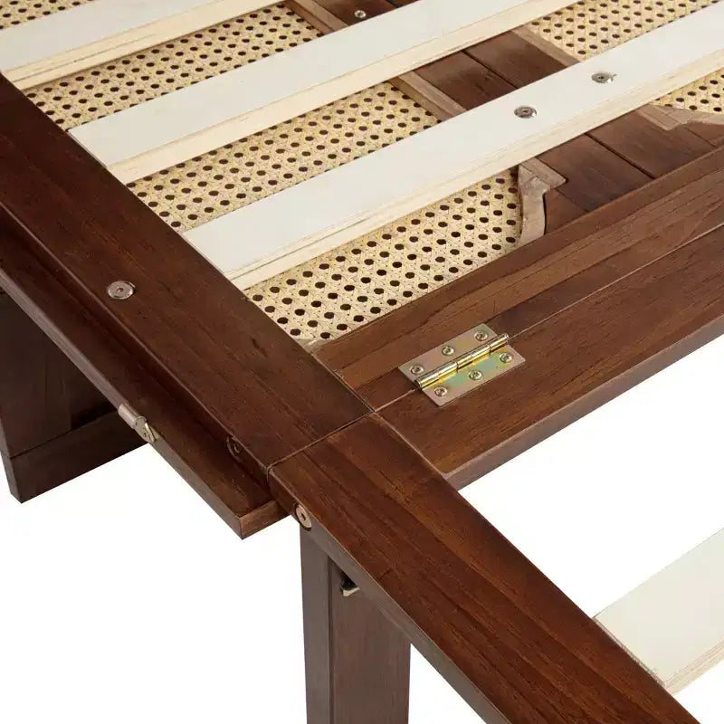 Cama Murphy tamaño Queen con cajón grande, estación de energía y panel de ratán para sala de estar y apartamentos pequeños