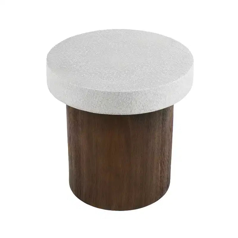 1 Mesa auxiliar cilíndrica, de imitación piedra y madera, para sala de estar, patio, dormitorio, interior y exterior
