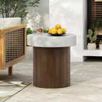 1 Mesa auxiliar cilíndrica, de imitación piedra y madera, para sala de estar, patio, dormitorio, interior y exterior