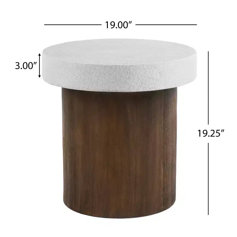 1 Mesa auxiliar cilíndrica, de imitación piedra y madera, para sala de estar, patio, dormitorio, interior y exterior