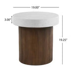 1 Mesa auxiliar cilíndrica, de imitación piedra y madera, para sala de estar, patio, dormitorio, interior y exterior