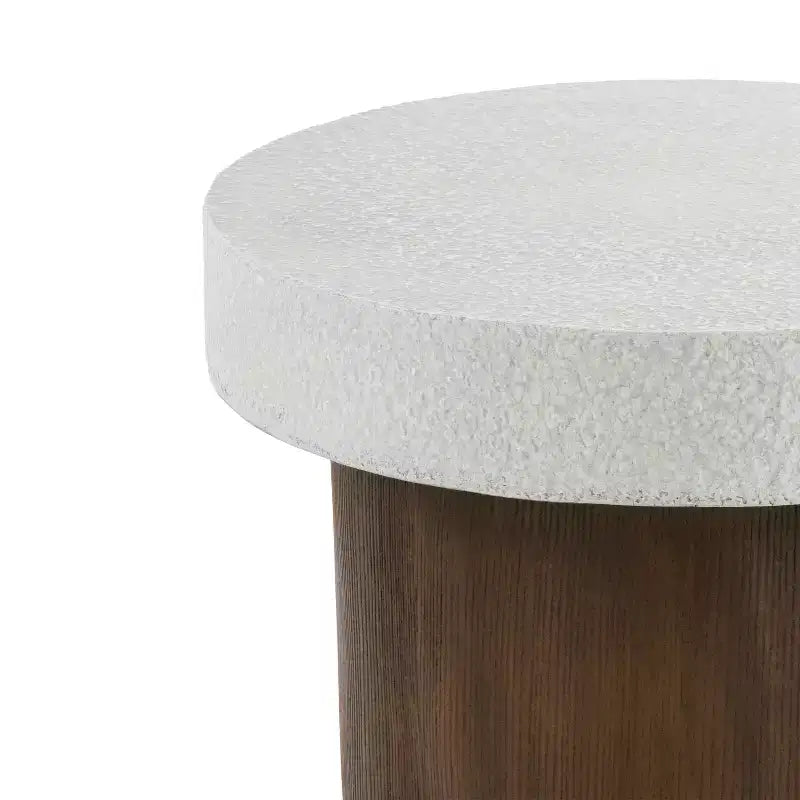 1 Mesa auxiliar cilíndrica, de imitación piedra y madera, para sala de estar, patio, dormitorio, interior y exterior
