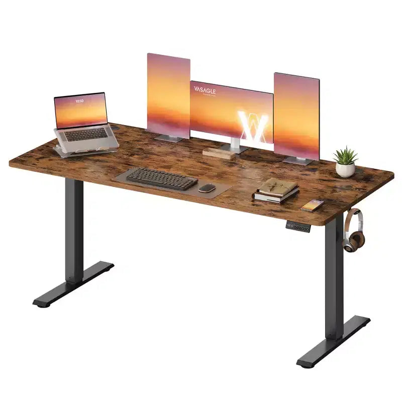 Electric Standing Desk, Height Adjustable Desk, Sedentary Reminder, 4 Memory Heights, for Home Office, 63 x 27.6 Inches, Rustic Brown