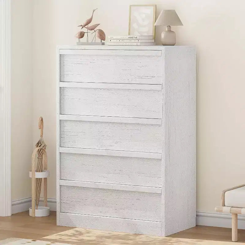 Modern 5 Drawer Dresser with Large Storage for Bedroom, Living Room, Nursery, Entryway, White