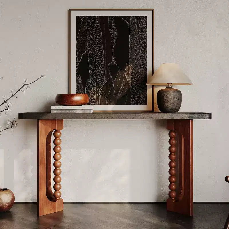 59'' Rustic Wood Console Table with Unique Spherical Legs