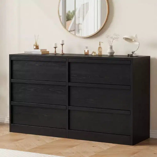 47 Wide 6-Drawer Dresser for Bedroom, Wooden Chest of Drawers with Large Storage, Closet Organizer Furniture for Living Room