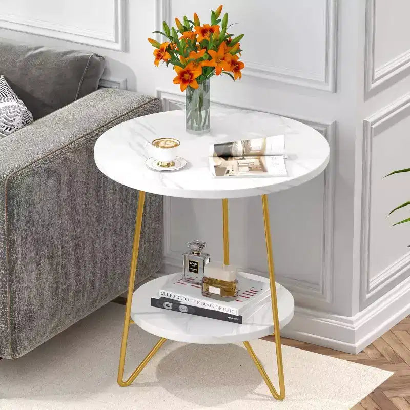 2 Tier Round Side Table White