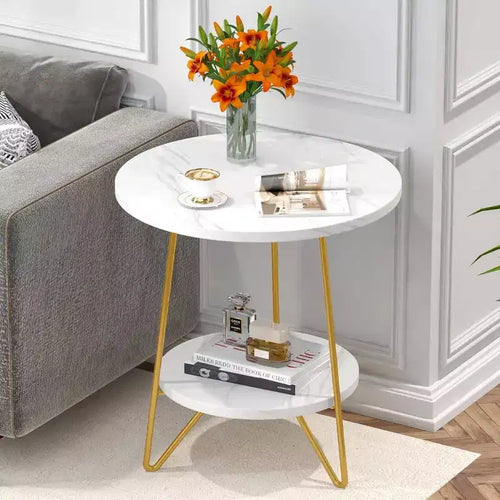 2 Tier Round Side Table White