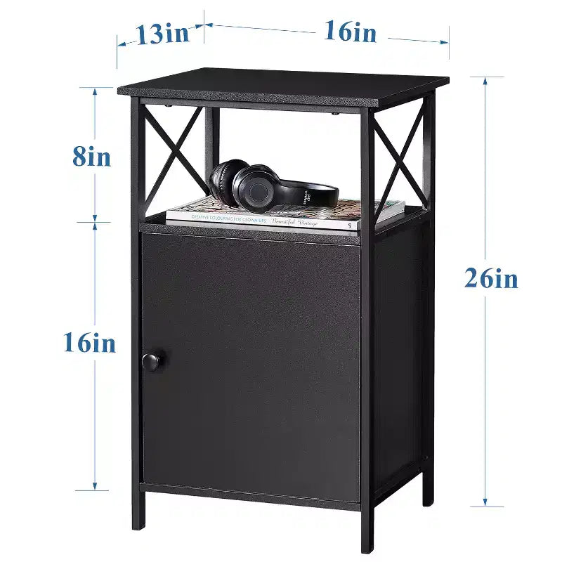 Wooden Nightstand, Modern Minimalist End Table Square Side Table with Storage and Drawer