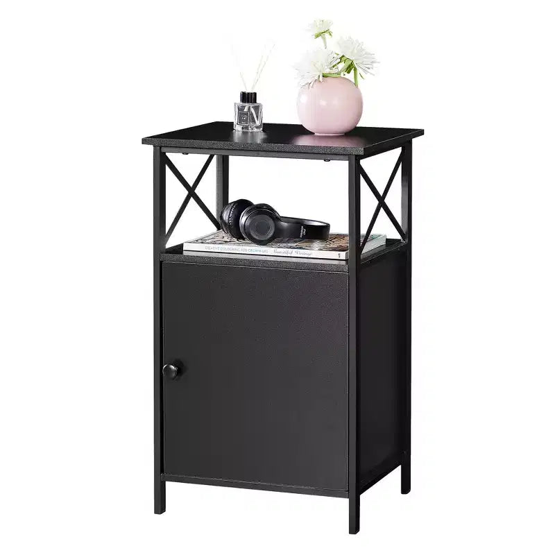 Wooden Nightstand, Modern Minimalist End Table Square Side Table with Storage and Drawer