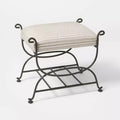 Metal Ottoman Performance Stripe Fabric
