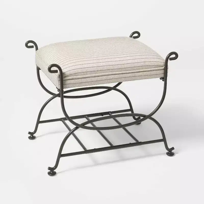 Metal Ottoman Performance Stripe Fabric